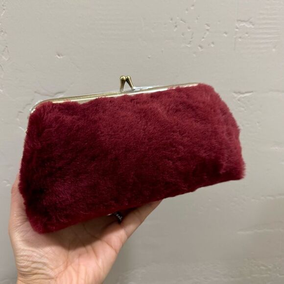 Burgundy Real Shearling Leather Kisslock Clutch/Cosmetic Case/Phone Case - Picture 9 of 14